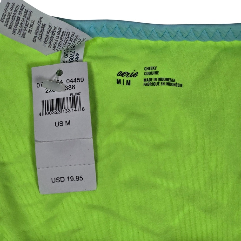 Aerie String Cheeky Bikini Bottom Neon Green Brown Blue M NWT - Picture 3 of 5